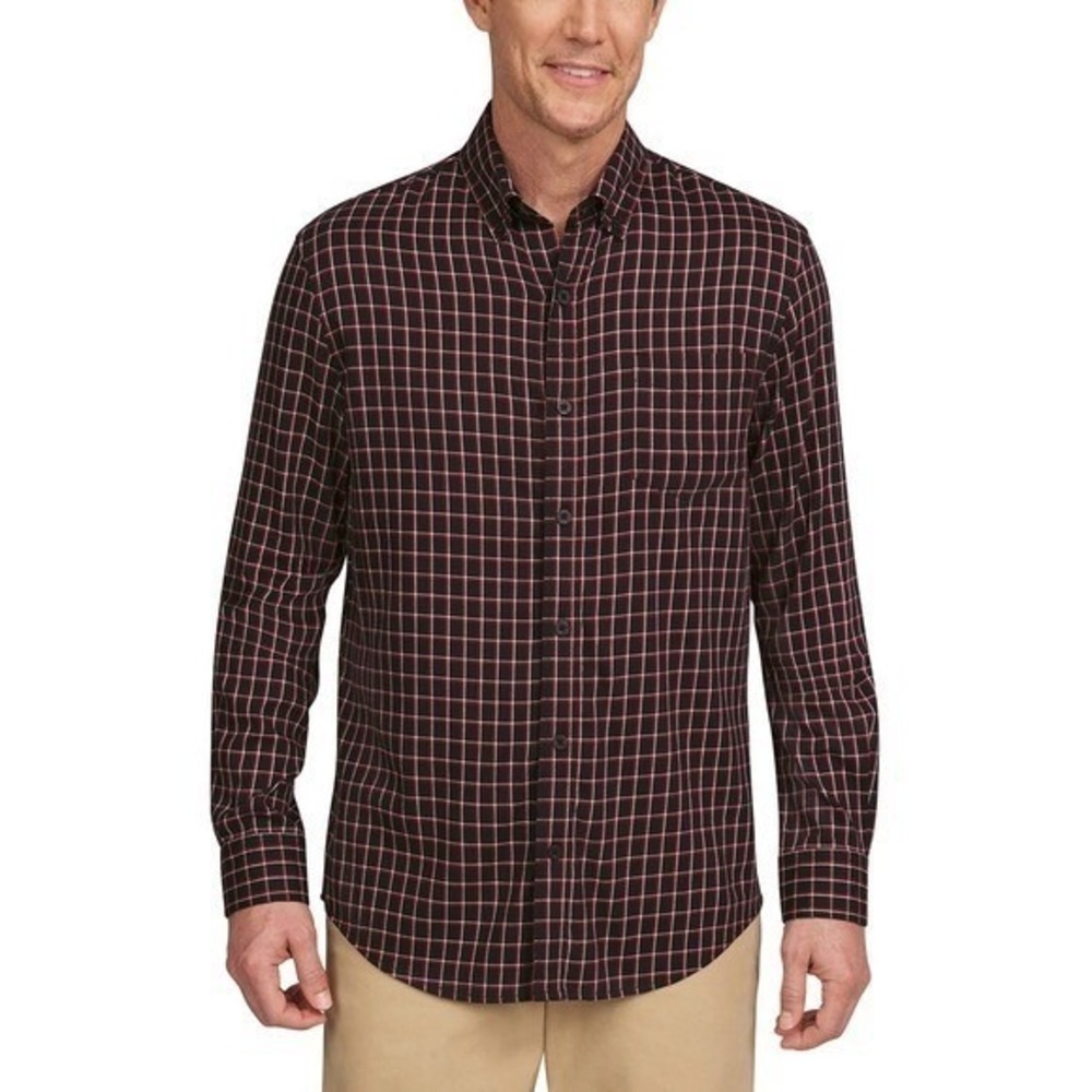 Lands End Mens X-Large Red Plaid Button Down Shirt Long Sleeve Cotton Blend